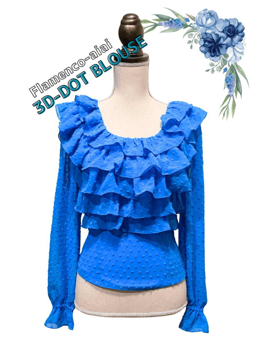 画像1: 既製品SALE-立体水玉、フロントフリル、ブルー (1)