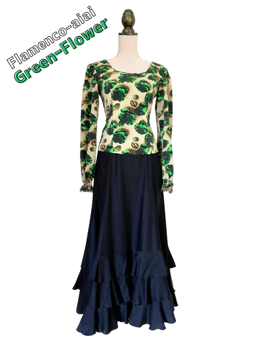 画像1: ブラウス、フラワー、グリーン (1)