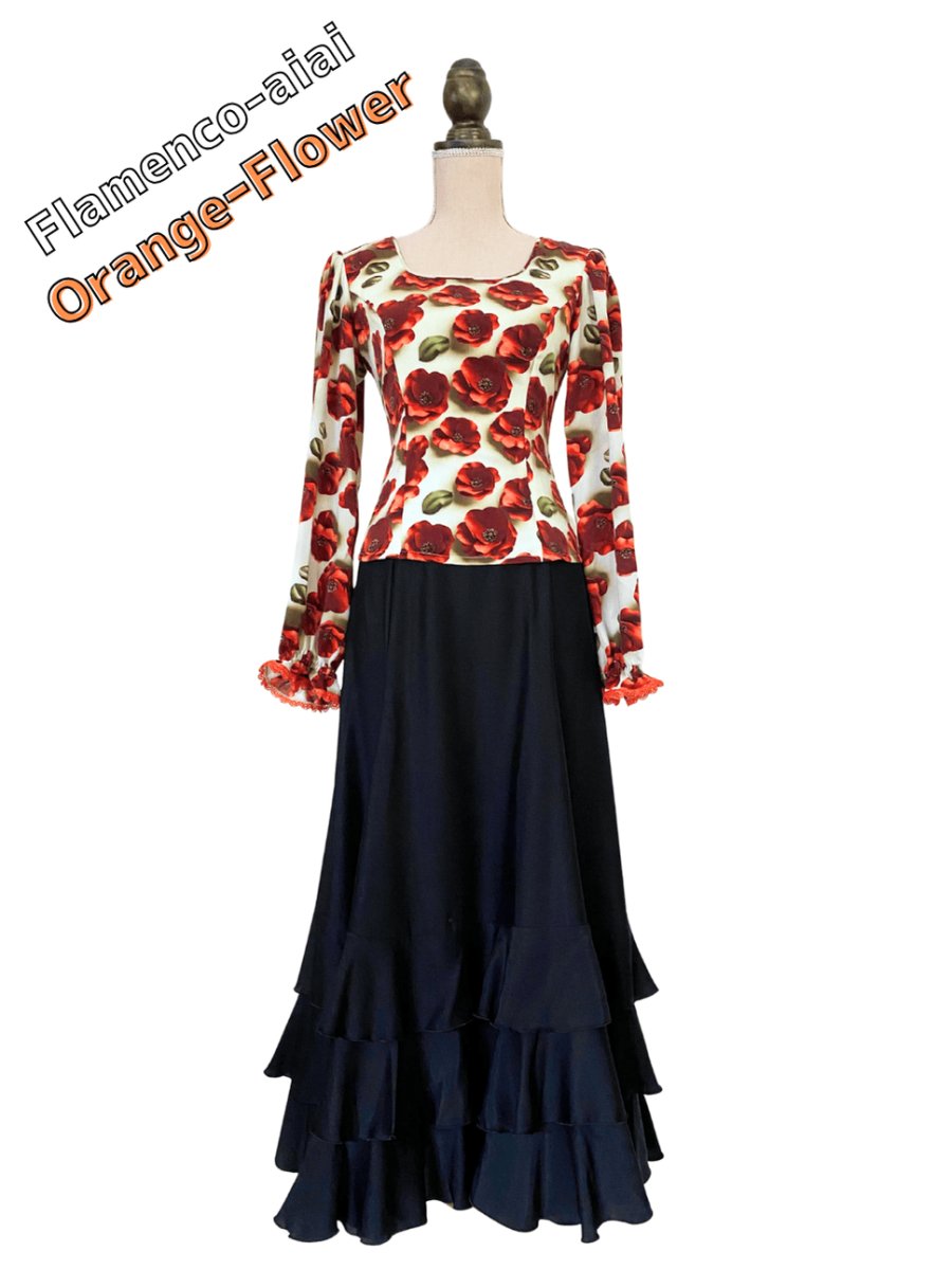 画像1: ブラウス、フラワー、オレンジ (1)