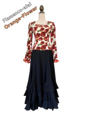 画像1: ブラウス、フラワー、オレンジ (1)