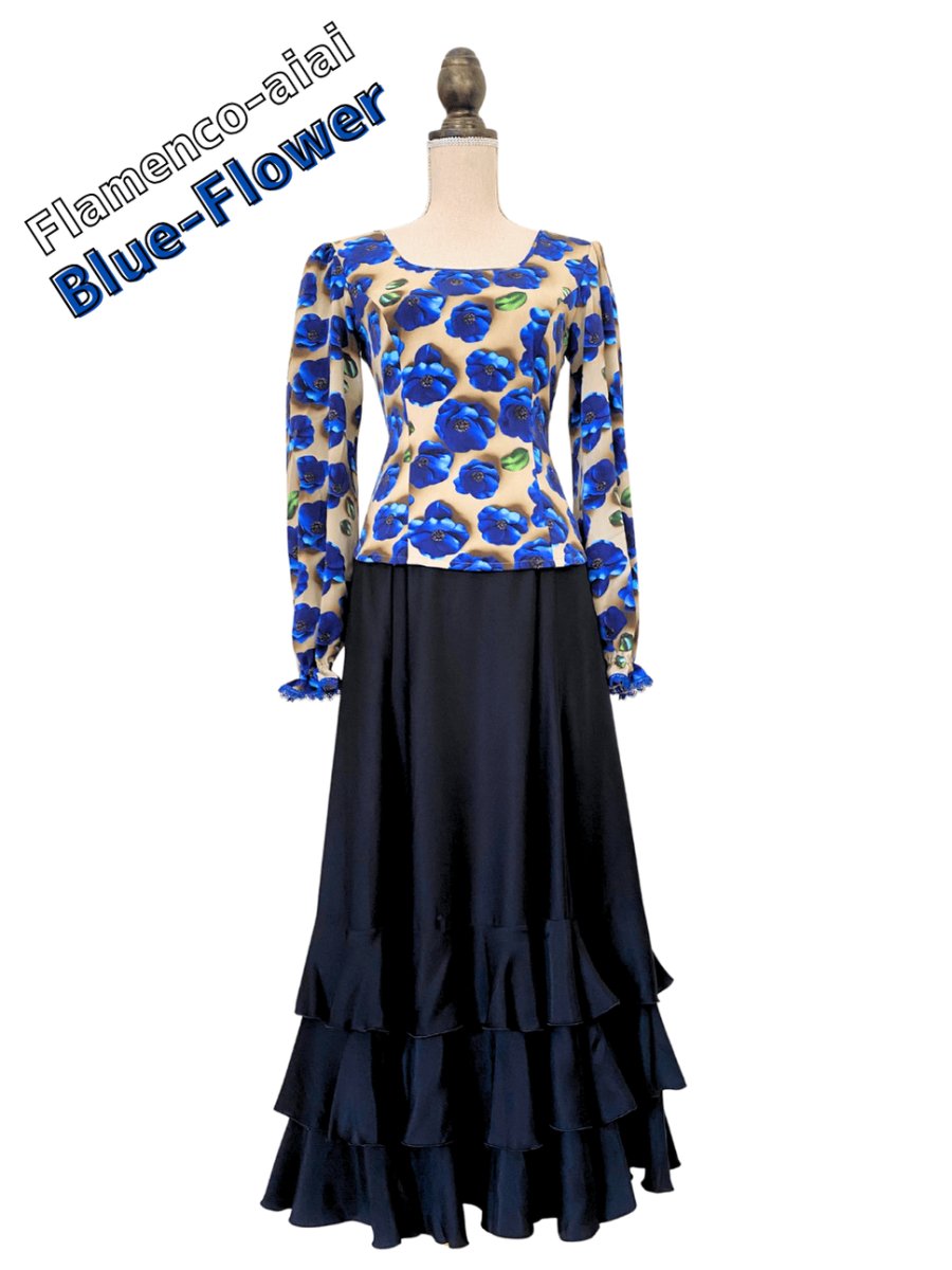 画像1: ブラウス、フラワー、ブルー (1)