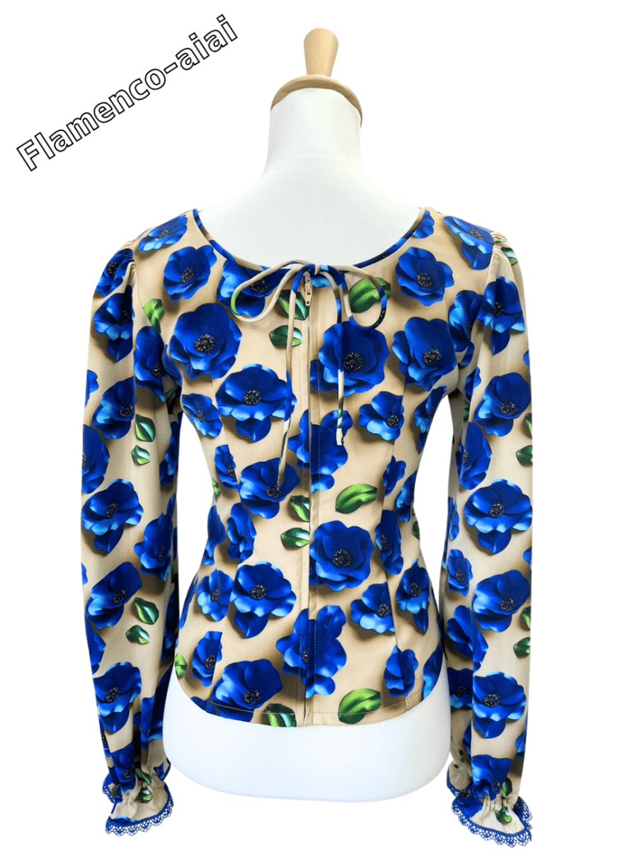 画像4: ブラウス、フラワー、ブルー (4)