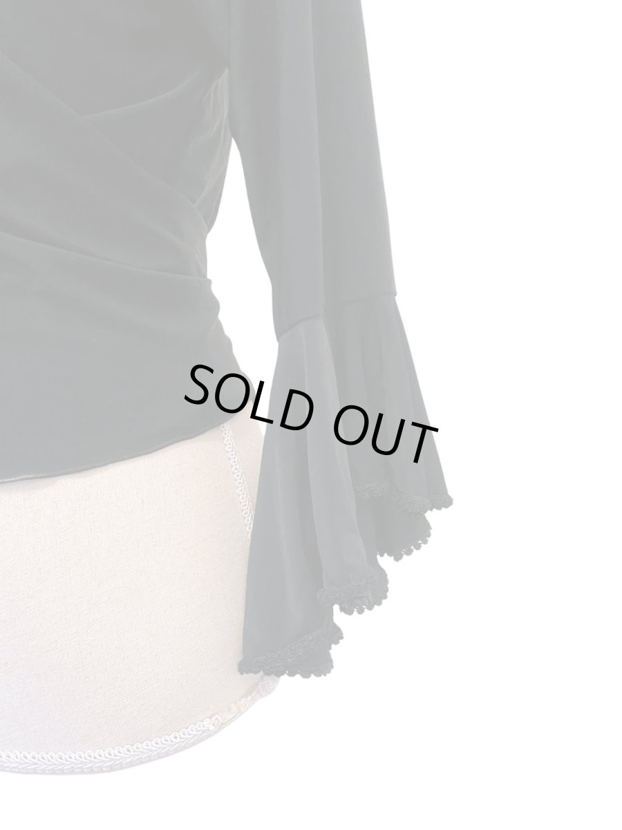 画像2: カシュクール、ニット素材、テープ飾り、ブラック、Lサイズ (2)