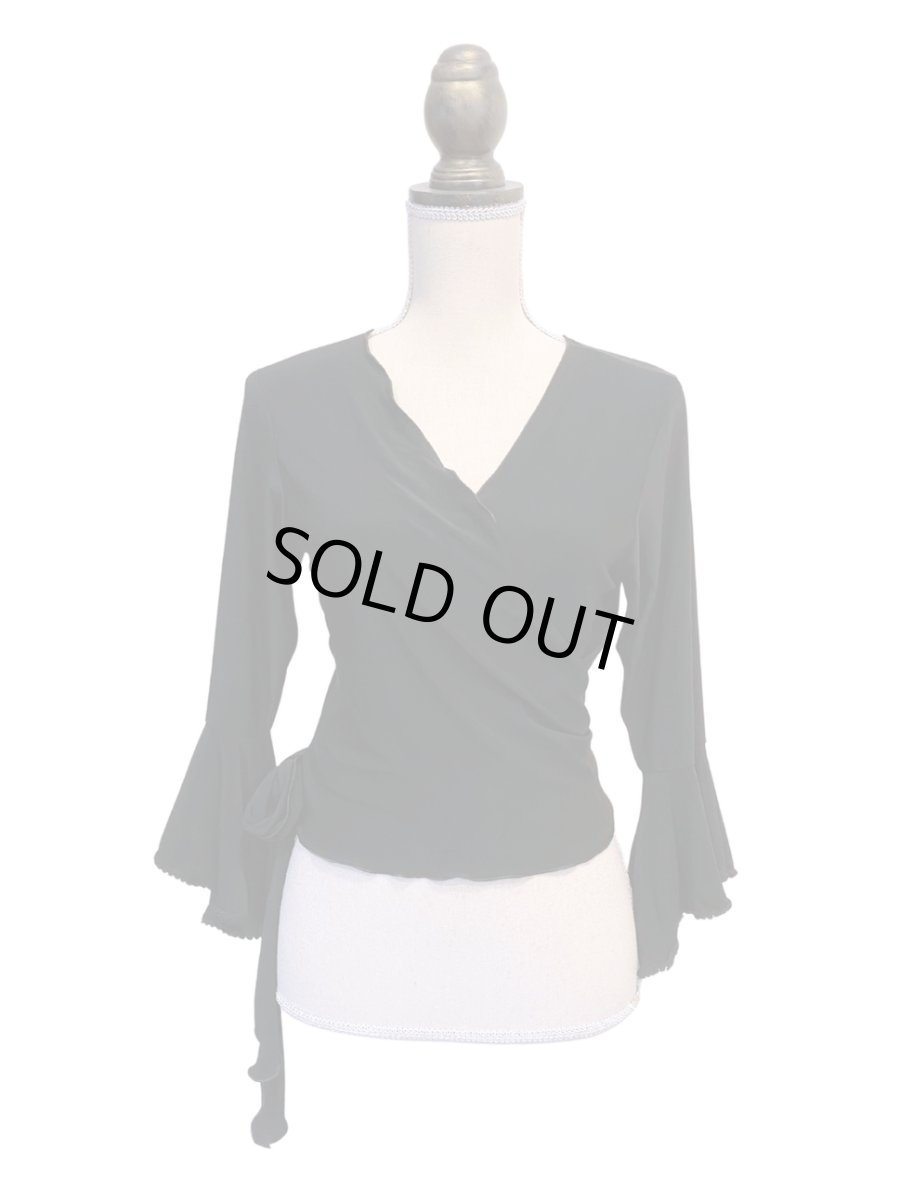 画像1: カシュクール、ニット素材、テープ飾り、ブラック、Lサイズ (1)