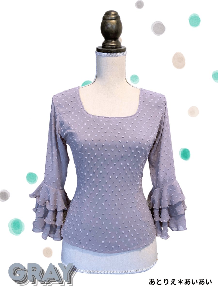 画像1: 《即納品》ブラウス、立体水玉、グレー (1)