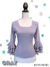 画像1: 《即納品》ブラウス、立体水玉、グレー (1)