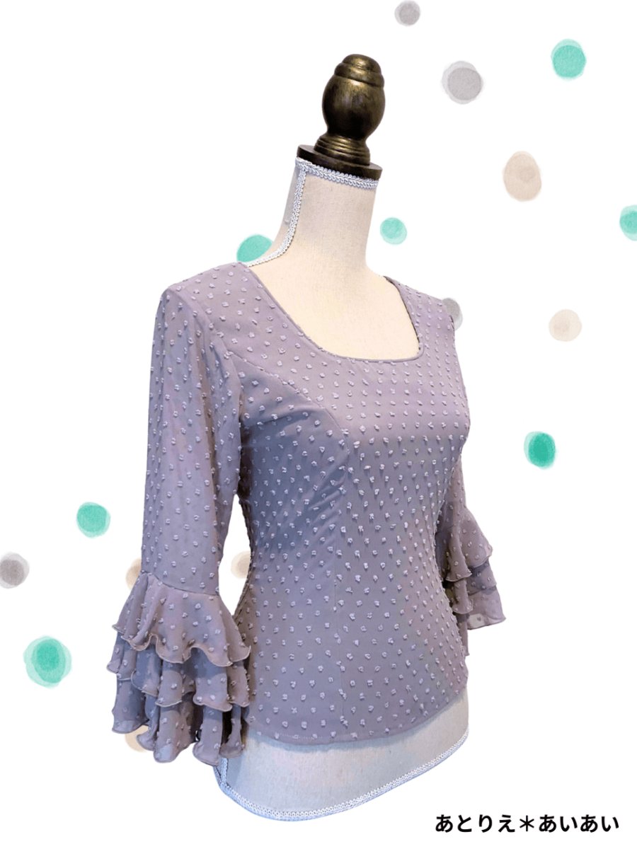画像2: 《即納品》ブラウス、立体水玉、グレー (2)