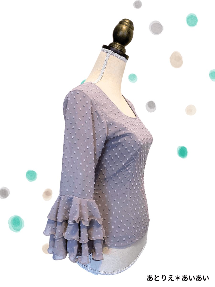 画像3: 《即納品》ブラウス、立体水玉、グレー (3)