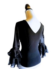 画像3: ニットのかぶりブラウス、袖はシースルー生地、ブラック (3)