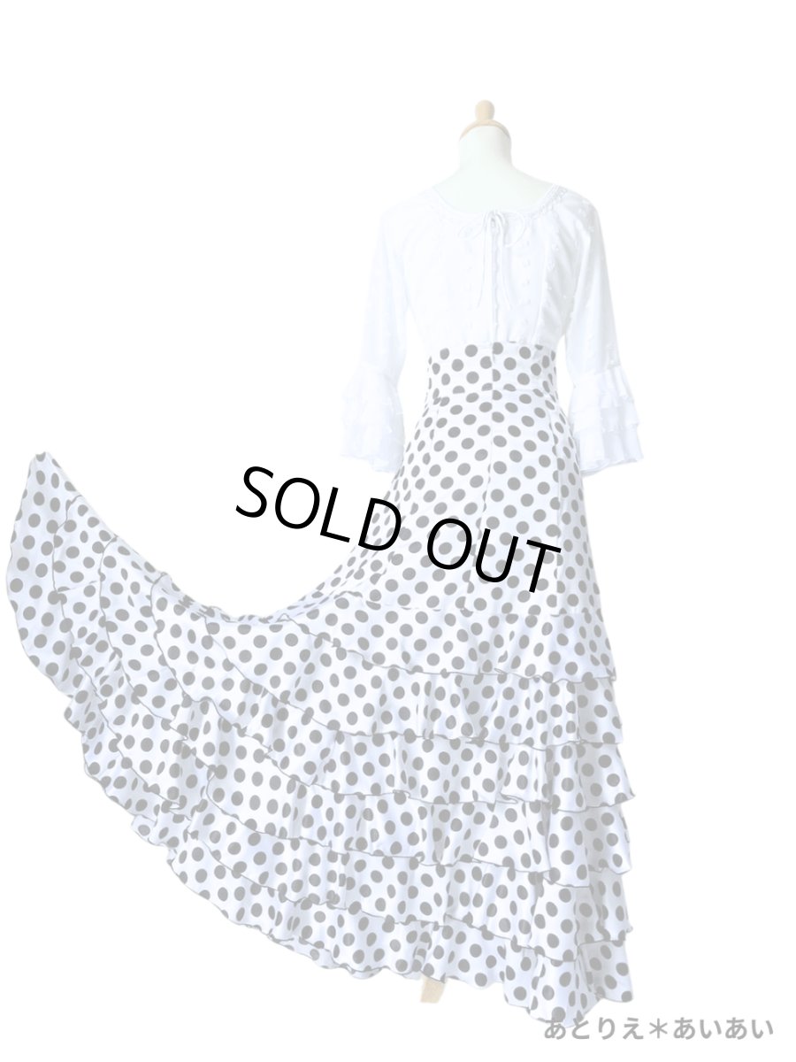 画像4: SALE‗ハイウエストファルダ、3段フリル、サテン水玉、W72cm 丈：98cm (4)