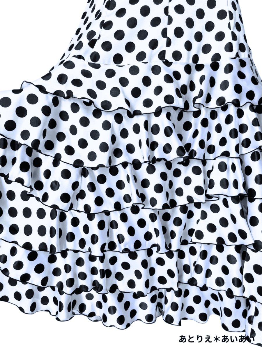 画像2: SALE‗ハイウエストファルダ、3段フリル、サテン水玉、W72cm 丈：98cm (2)
