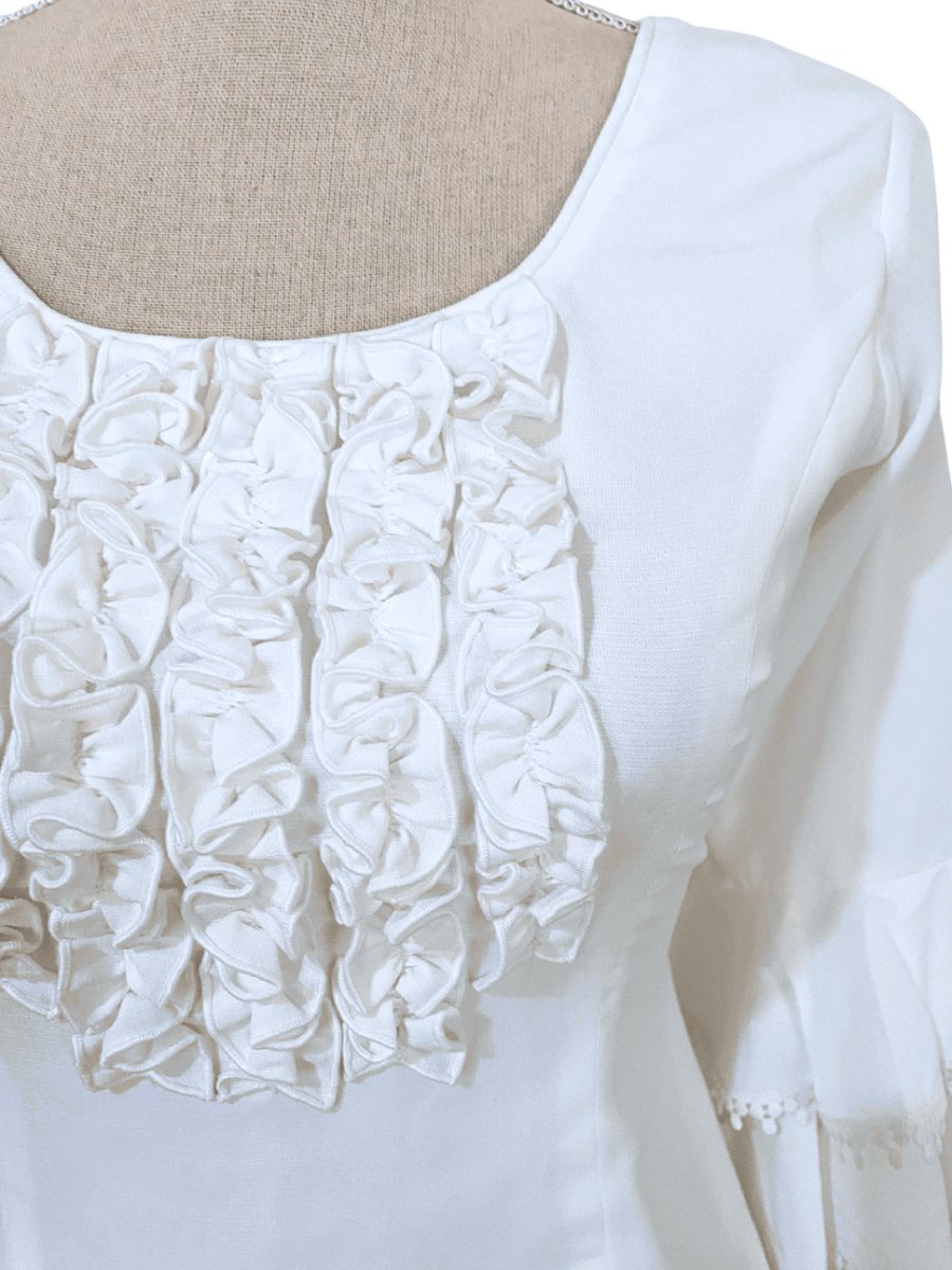 画像3: 在庫一掃SALE_フロントフリル、袖テープ飾り、オフホワイト、Sサイズ (3)