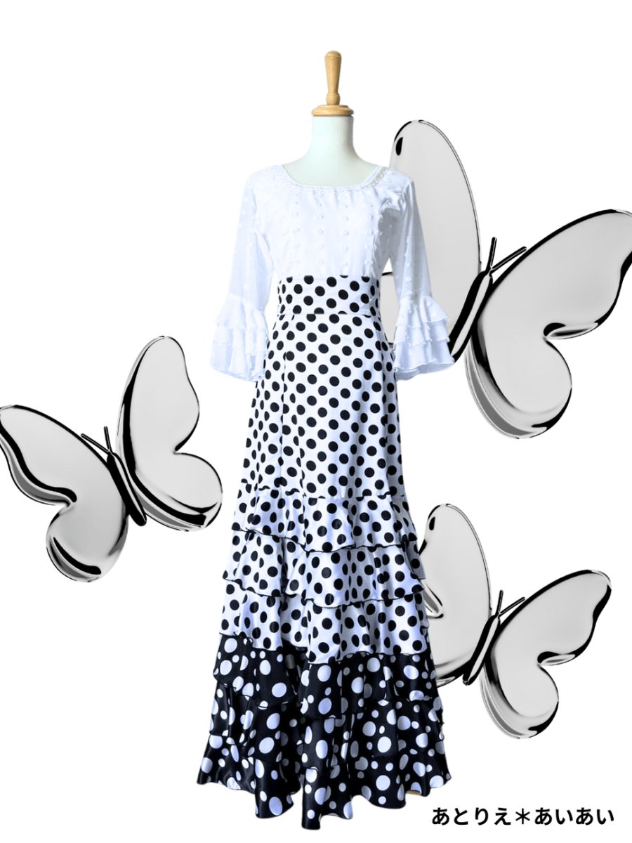 画像1: SALE‗ハイウエストファルダ、3段フリル、サテン水玉、W72cm 丈：98cm (1)