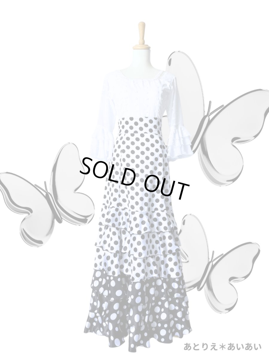 画像1: SALE‗ハイウエストファルダ、3段フリル、サテン水玉、W72cm 丈：98cm (1)