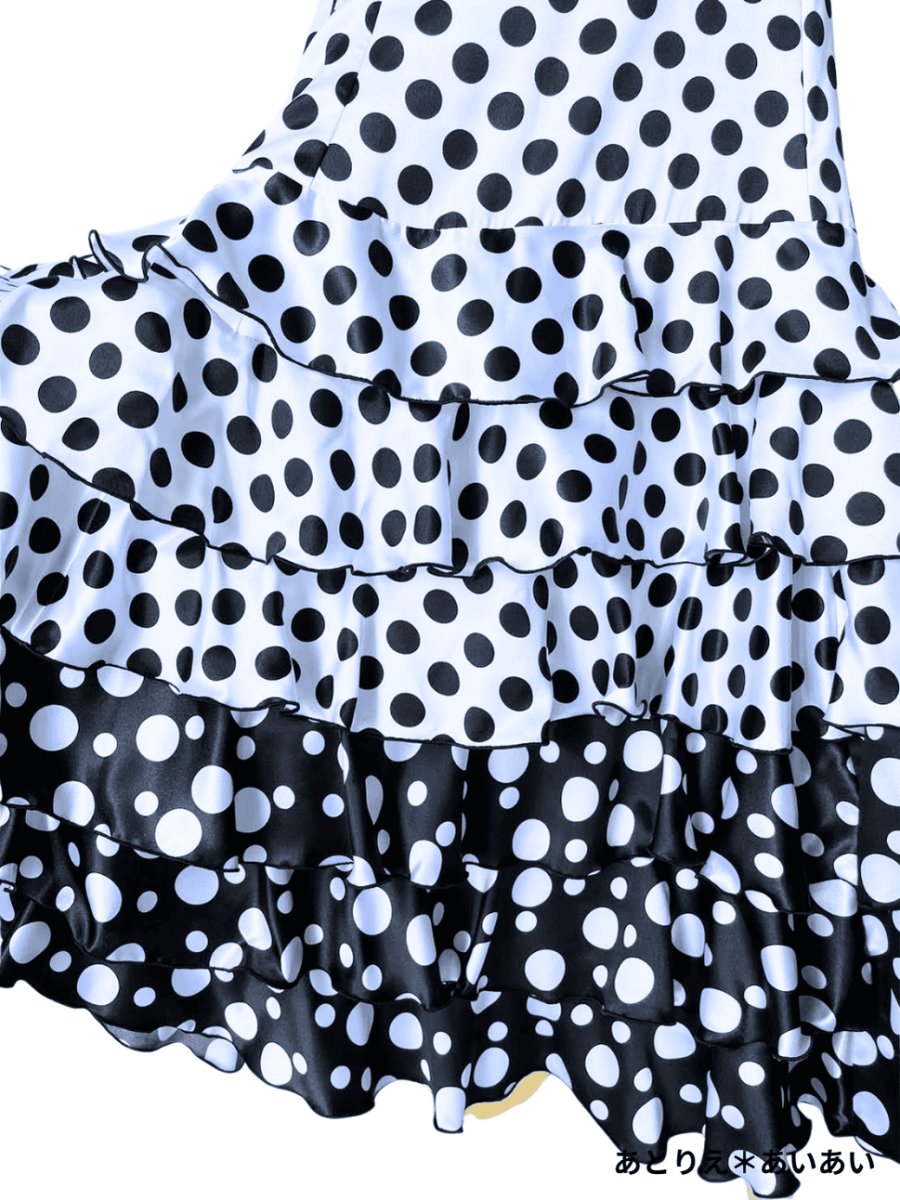 画像3: SALE‗ハイウエストファルダ、3段フリル、サテン水玉、W72cm 丈：98cm (3)