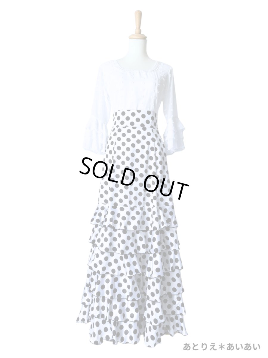 画像1: SALE‗ハイウエストファルダ、3段フリル、サテン水玉、W72cm 丈：98cm (1)