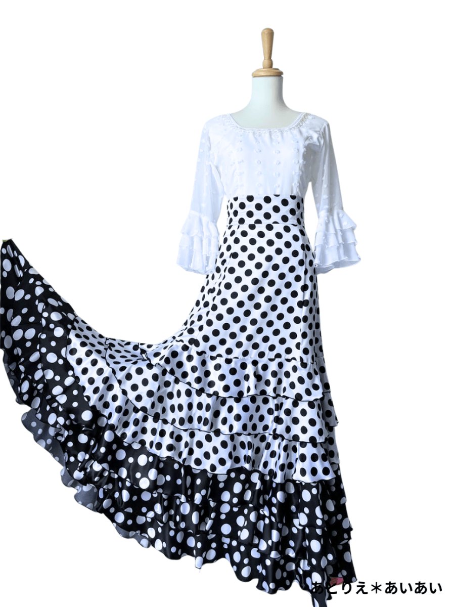画像2: SALE‗ハイウエストファルダ、3段フリル、サテン水玉、W72cm 丈：98cm (2)