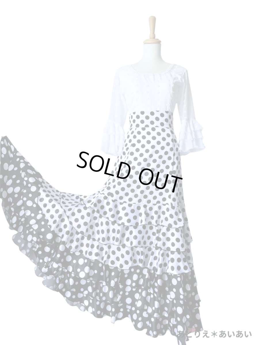 画像2: SALE‗ハイウエストファルダ、3段フリル、サテン水玉、W72cm 丈：98cm (2)