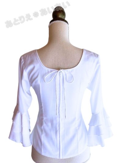 画像1: 在庫一掃SALE_フロントフリル、袖テープ飾り、オフホワイト、Sサイズ