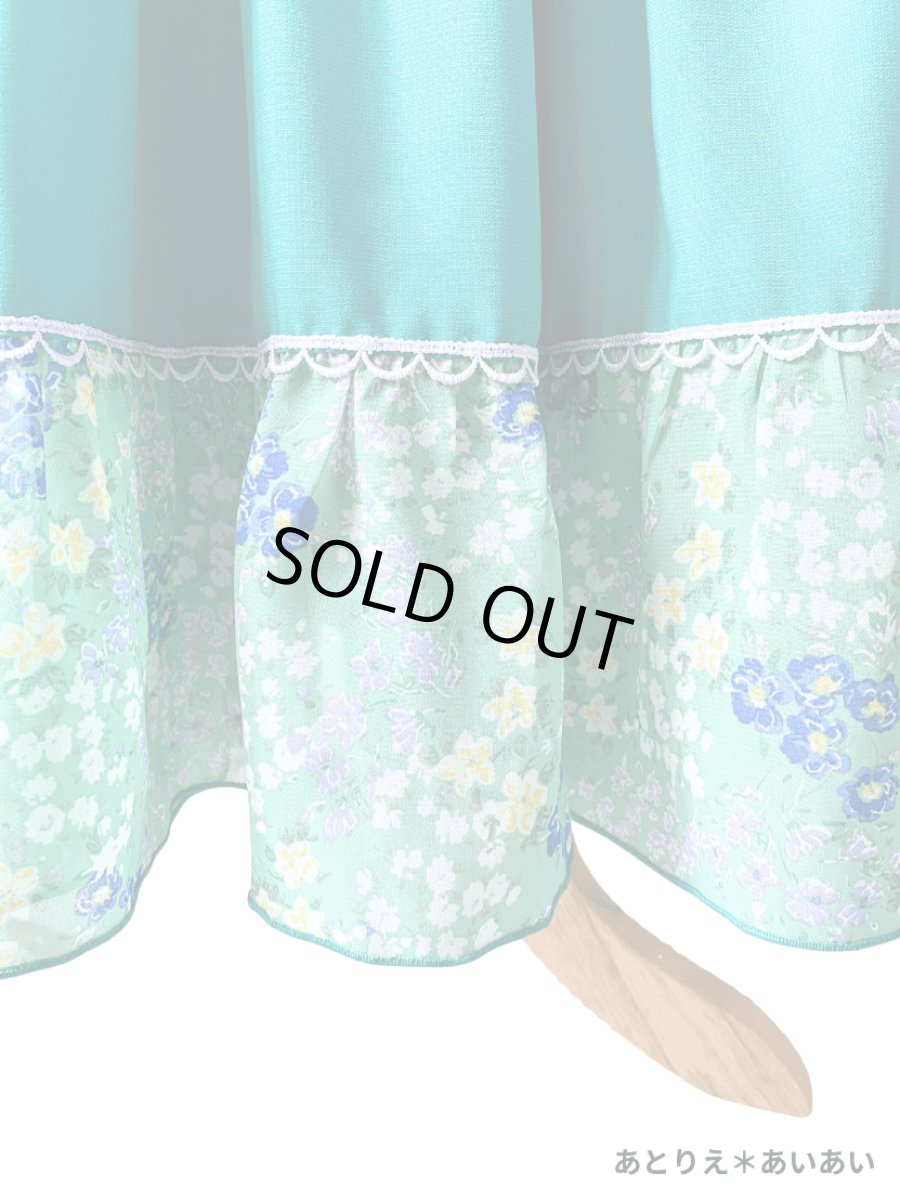 画像5: エメラルドグリーン・ティアードファルダ、1点物🎵　W66cm、丈94cm (5)