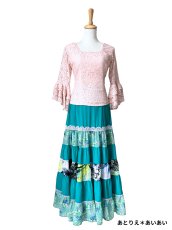 画像2: エメラルドグリーン・ティアードファルダ、1点物🎵　W66cm、丈94cm (2)