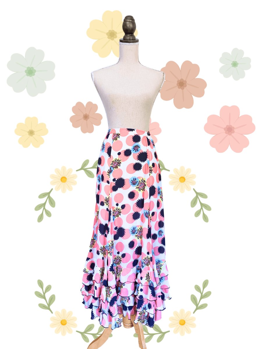 画像1: フリル4段、ジョーゼット生地、ピンクDOT🌸ホワイトベースカラー (1)