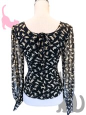 画像4: ●即納品●ブラウス、ねこ柄、Mサイズ (4)