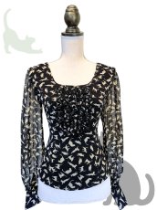 画像1: ●即納品●ブラウス、ねこ柄、Mサイズ (1)