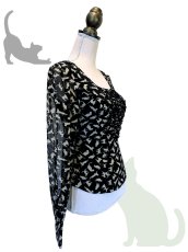 画像2: ●即納品●ブラウス、ねこ柄、Mサイズ (2)