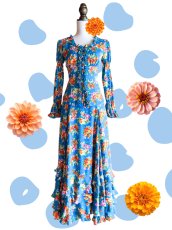 画像1: 《即納品》ツーピースドレス、オレンジフラワー、Mサイズ、丈96cm (1)