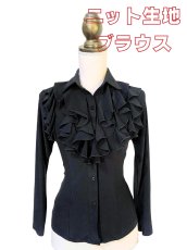 画像1: ニットのブラウス、ブラック (1)