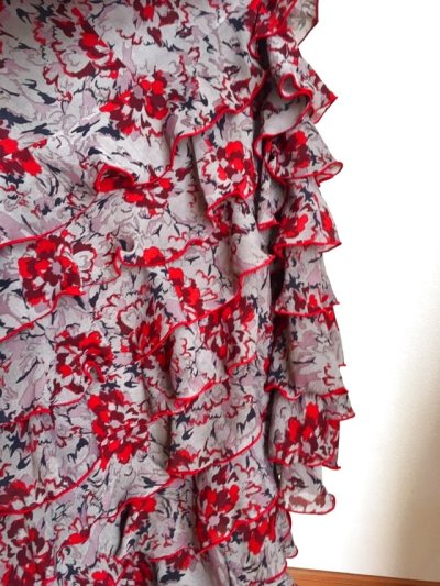 画像1: ツーピースドレス、グレー×レッドフラワー、Lサイズ