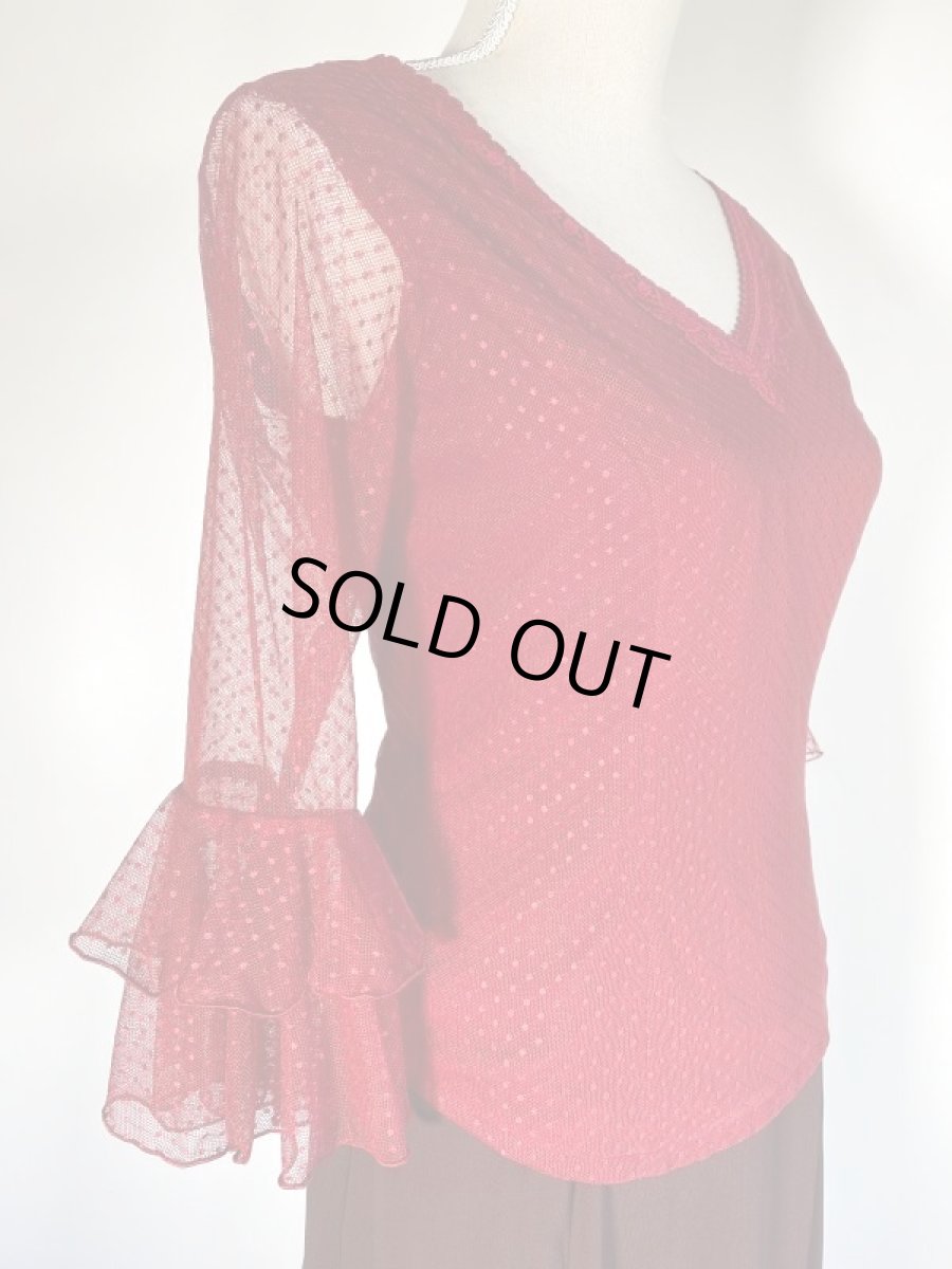 画像4: チュールレース生地ブラウス、レース飾り、エンジ (4)