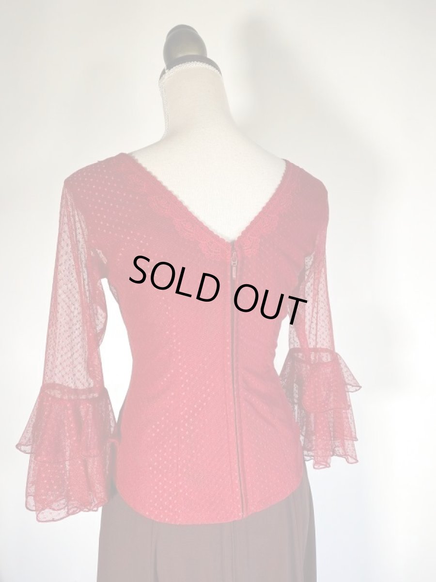画像6: チュールレース生地ブラウス、レース飾り、エンジ (6)