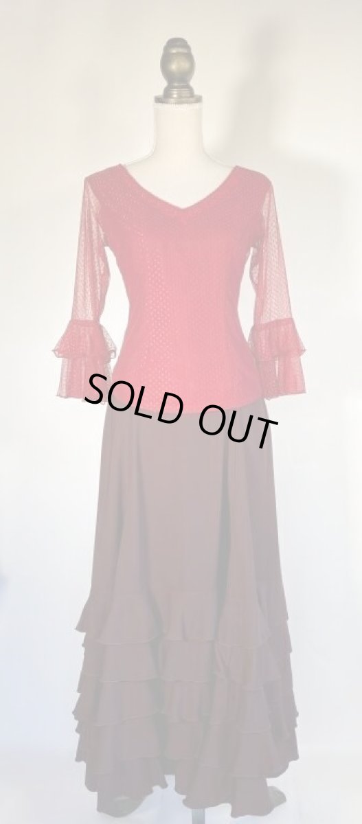 画像2: チュールレース生地ブラウス、レース飾り、エンジ (2)